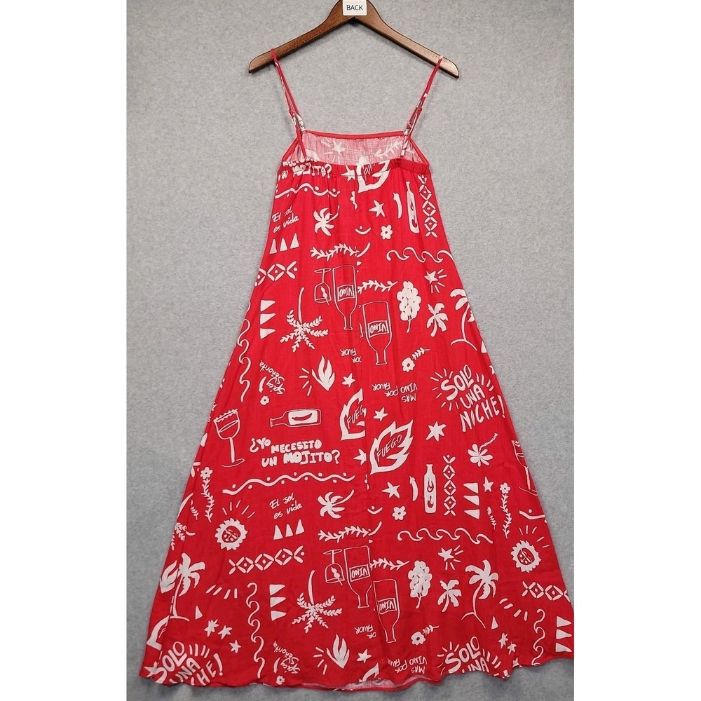NEW Paper Heart Anthropologie Linen Strappy Maxi Dress M Fuego Red Beachy Resort - Picture 4 of 15